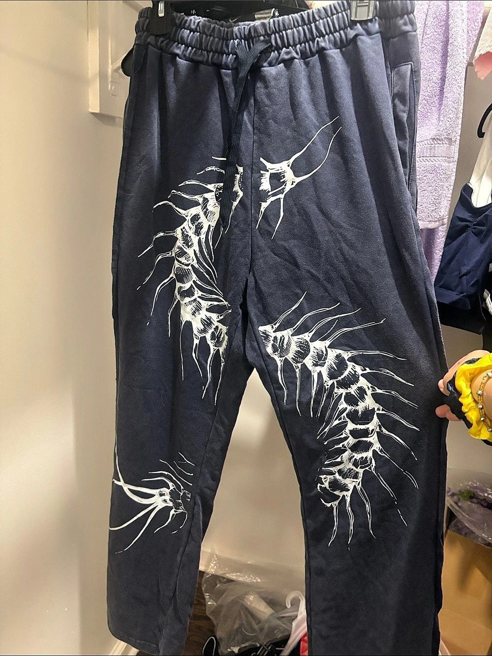 Centipede Print Jogger Pants in Blue & White New